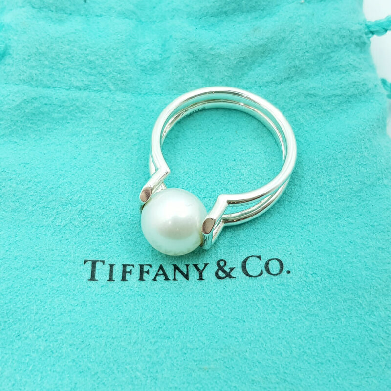 Tiffany & Co Freshwater Pearl Ring in Sterling Silver Size Q RRP $1350 #60398