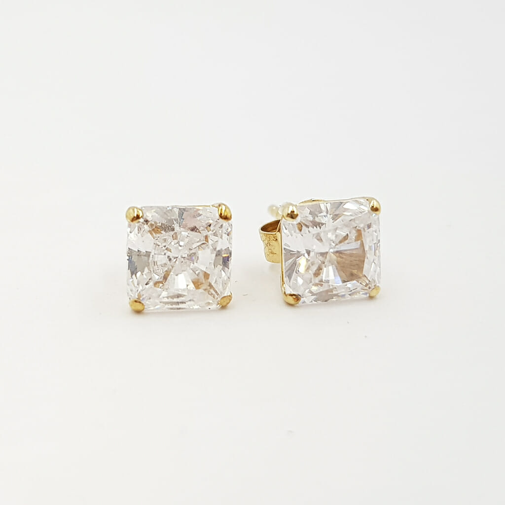 10ct Yellow Gold Princess Cut CZ Stud Earrings #60390 10ct Yellow Gold Princess Cut CZ Stud Earrings #60390