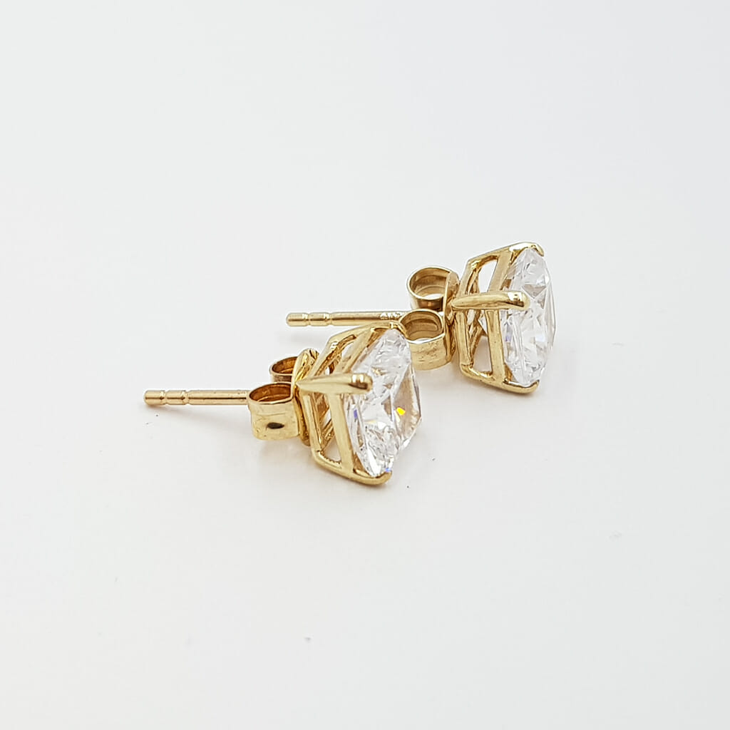 10ct Yellow Gold Princess Cut CZ Stud Earrings #60390 10ct Yellow Gold Princess Cut CZ Stud Earrings #60390 - Image 2