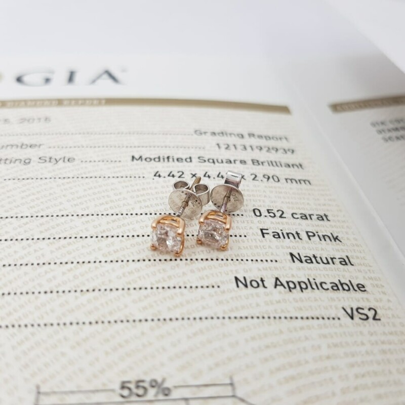 18ct Gold GIA Pink Diamond Stud Earrings 1.02ct TDW + Val $17290 #60216