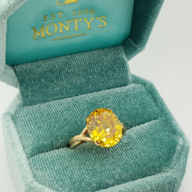 9ct Yellow Gold Yellow Paste Stone Cocktail Ring Size O 1/2 #58069