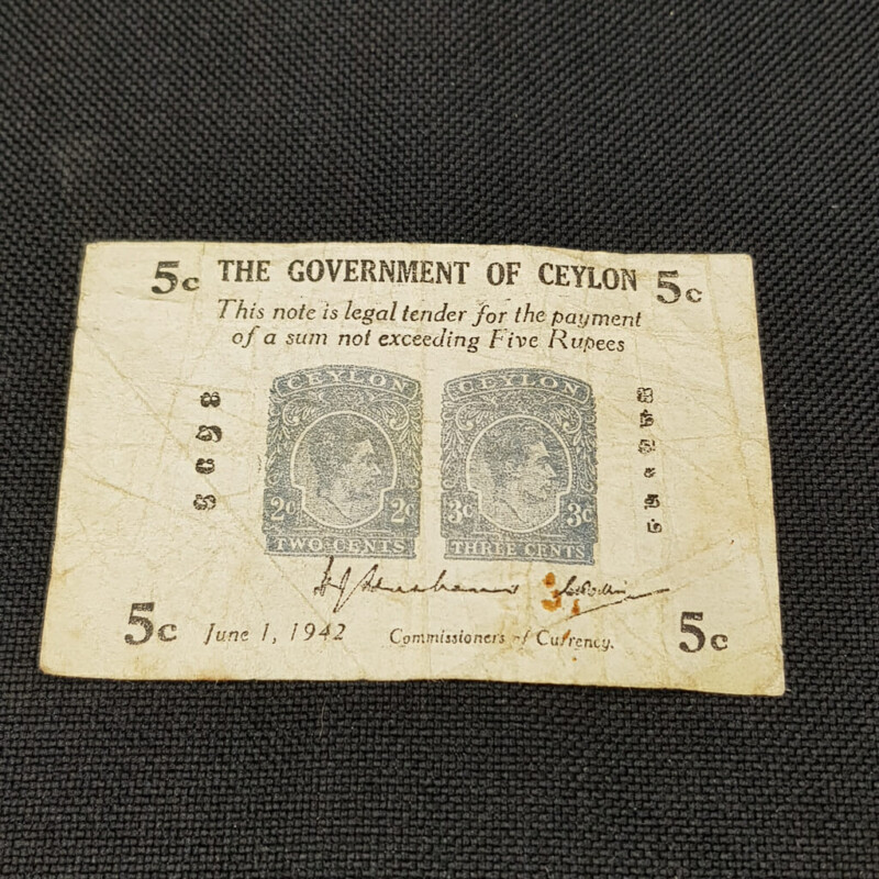 Ceylon 5 Cents 1942 King George Vi 2 + 3 Cents Pair Uni Face Sri Lanka Banknote #58586