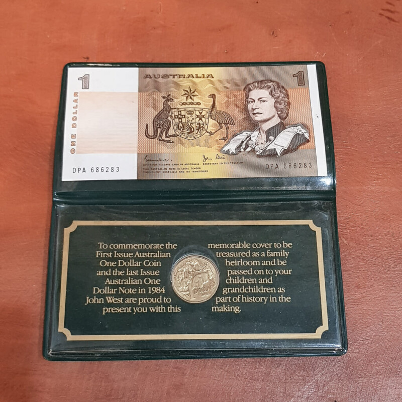 1984 John West Last $1 Note and First $1 Coin Commemorative Cover- Wallet #58587