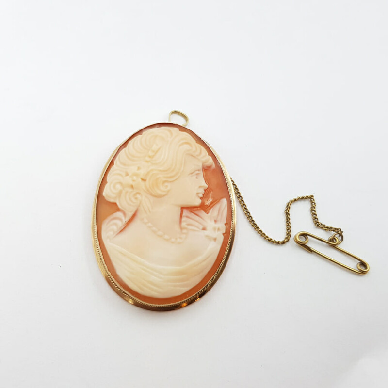 Vintage 9ct Yellow Gold Cameo Pendant / Brooch #60250
