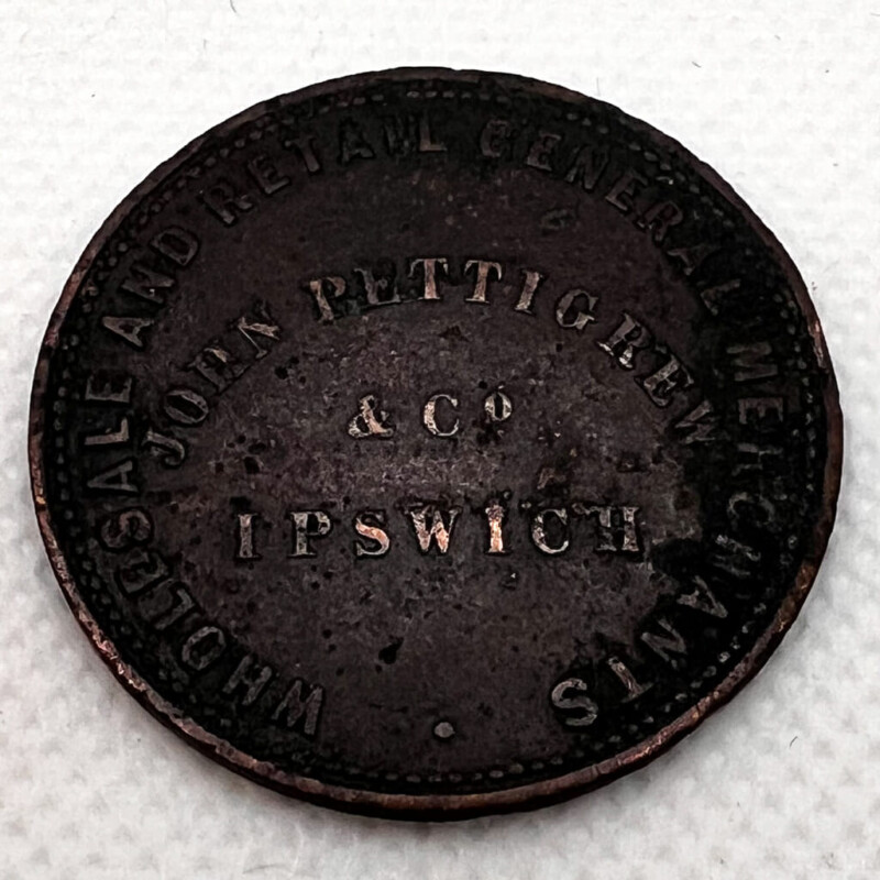1 Penny John Pettigrew & Co Token General Merchants Ipswich Qld Australia 1865 #58467-4