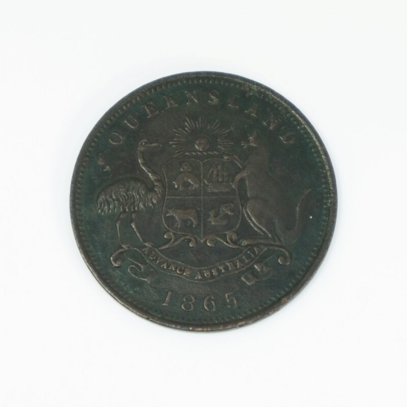 1 Penny Token John Pettigrew & Co General Merchants Ipswich Qld Australia 1865 #58439