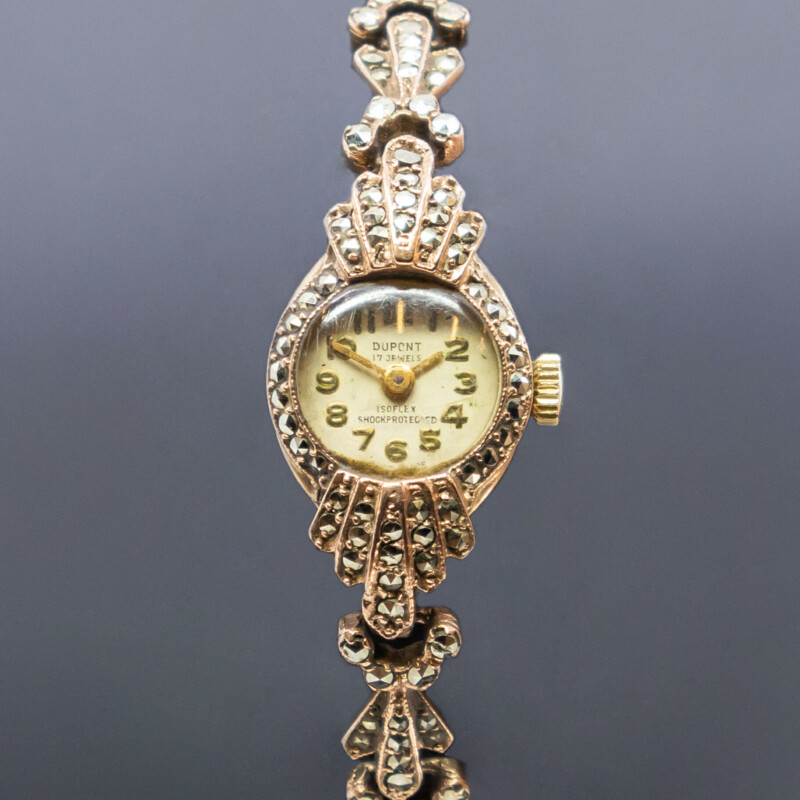 9ct Gold Dupont Marcasite Ladies Manual Watch #1800042