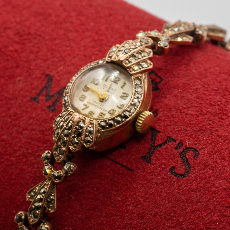 9ct Gold Dupont Marcasite Ladies Manual Watch #1800042