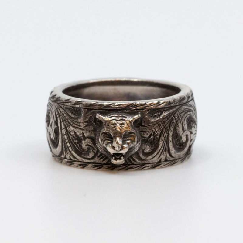 Gucci Sterling Silver Feline Head Ring Size 13 RRP $465 #59417