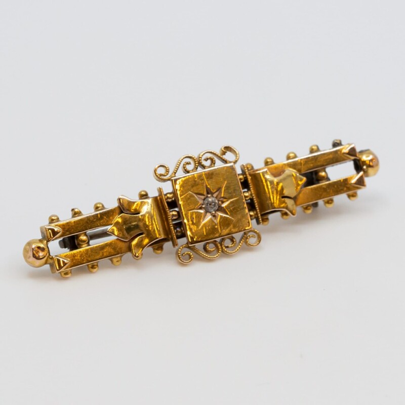 Antique 15ct Yellow Gold Diamond Brooch #60537