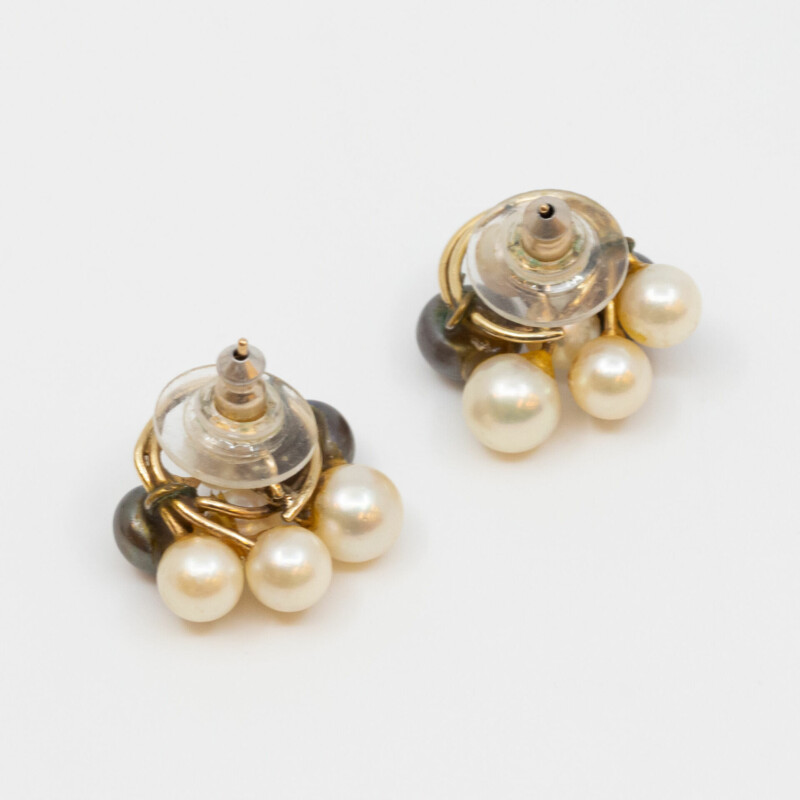 9ct Wire Gold Pearl Cluster Earrings #59740