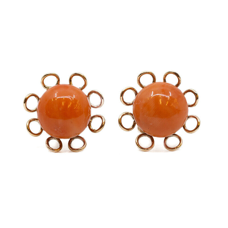 Vintage 9ct Yellow Gold Coral Stud Earrings #59738