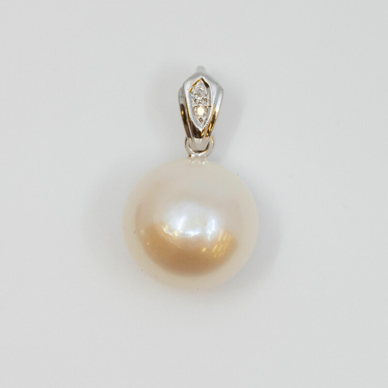 Freshwater Pearl & Diamond Silver Plated Pendant #51446