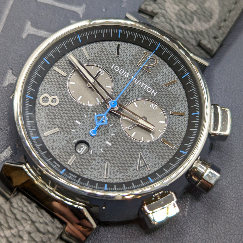 Louis Vuitton Tambour GM Damier Graphite Chronograph Watch QA094 + Box #60630