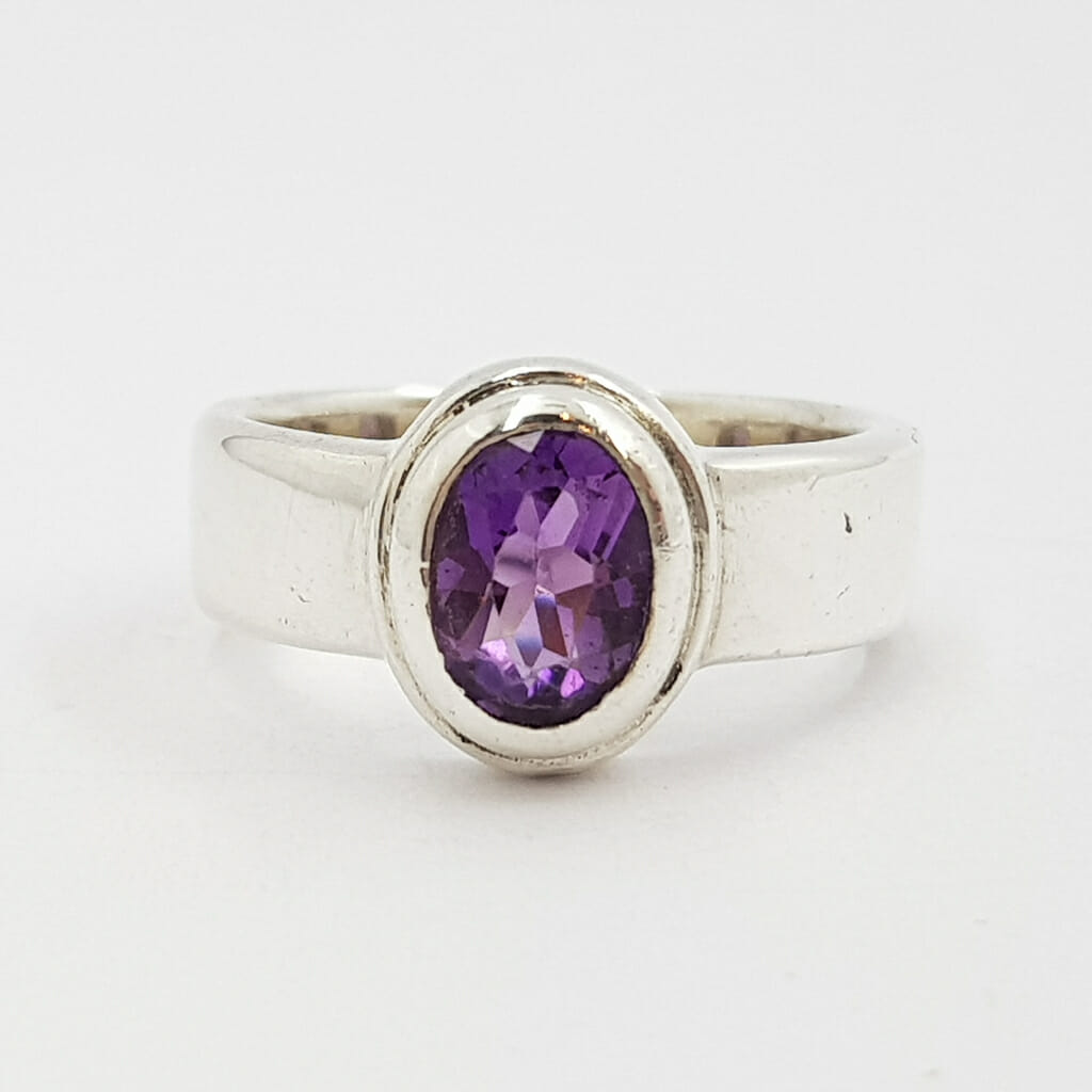 Sterling Silver Oval Amethyst Ring Size N 925 #60264
