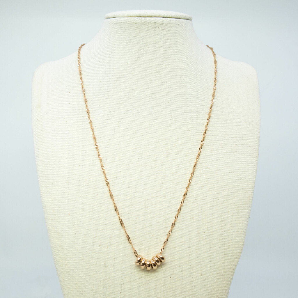 9ct Rose Gold Singapore Chain Necklace With 6 Rings 44cm 60304 Monty's