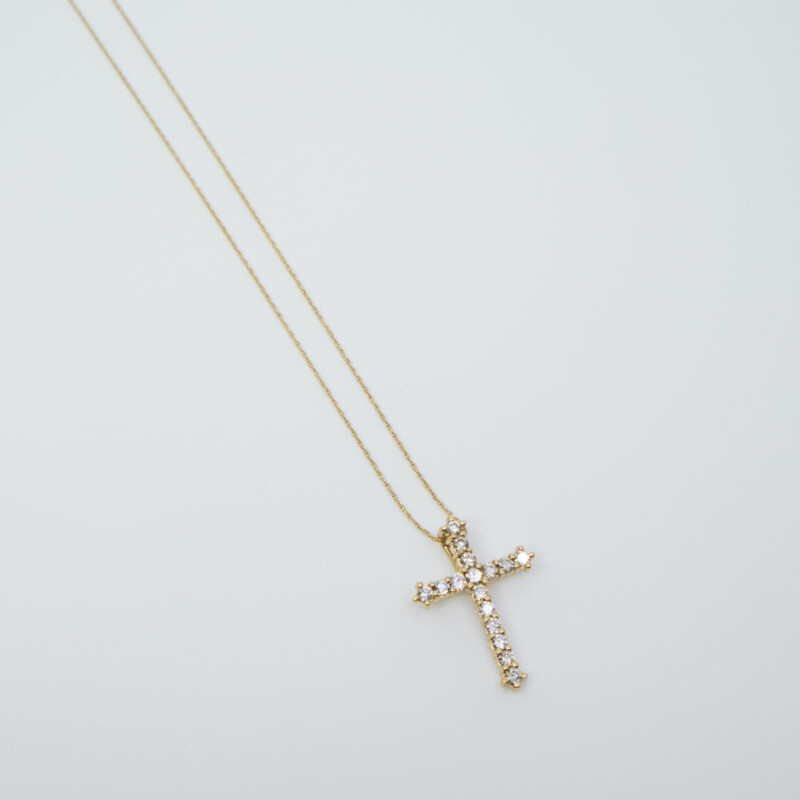 1.0ct TW Diamond Cross 14ct Yellow Gold Pendant + Chain Val $2450 #60299