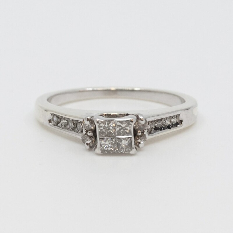 9ct White Gold Diamond Princess Cluster Ring Size M #60353