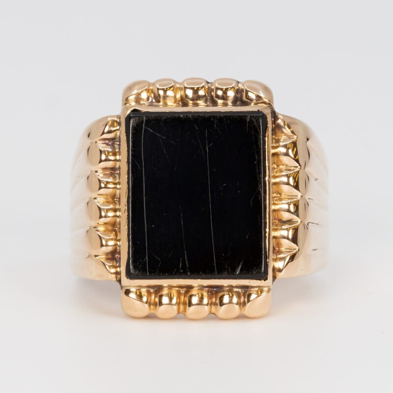 Vintage 18ct Yellow Gold Onyx Men's Ring Size S 1/2 #60269