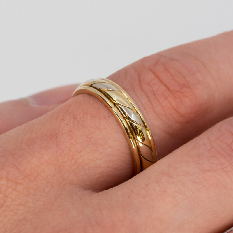 18ct Two Tone Gold Rope Pattern Wedding Ring Band Size U #60260