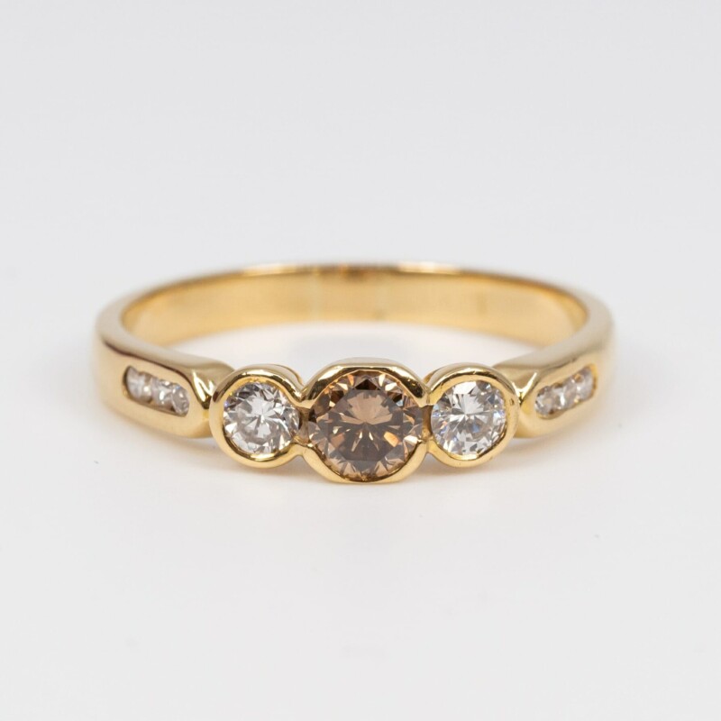 18ct Yellow Gold Fancy Dark Brown Diamond Ring Size P Val $2550 #59958
