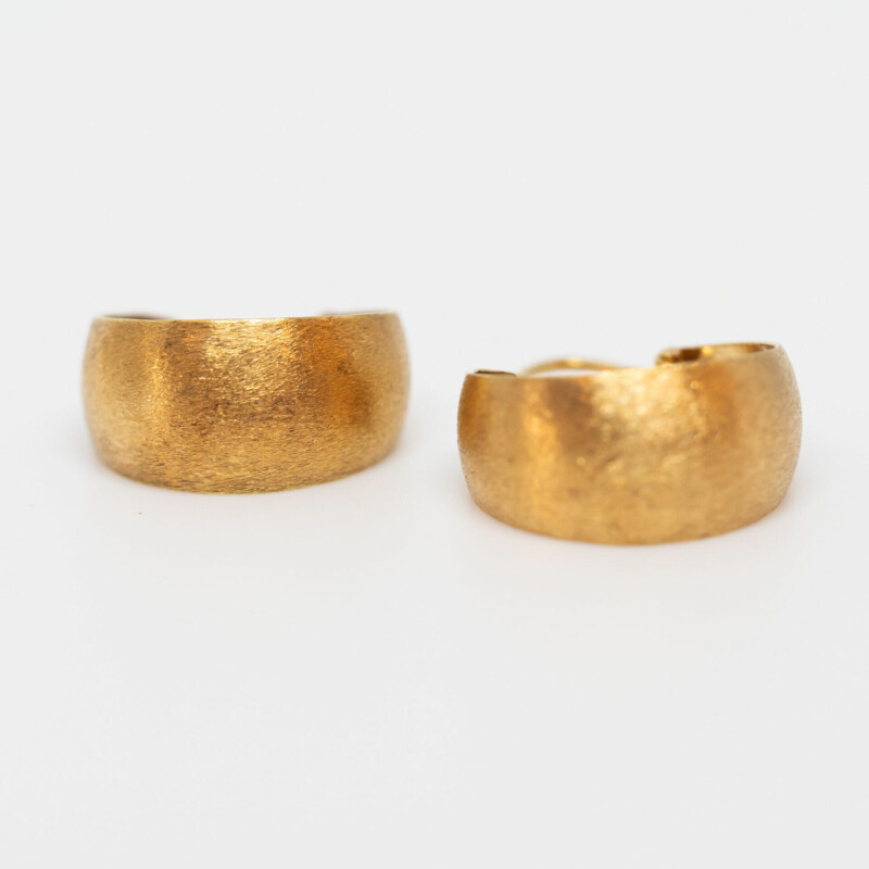18ct Yellow Gold Textured Wide Hoop Earrings 750 #60217