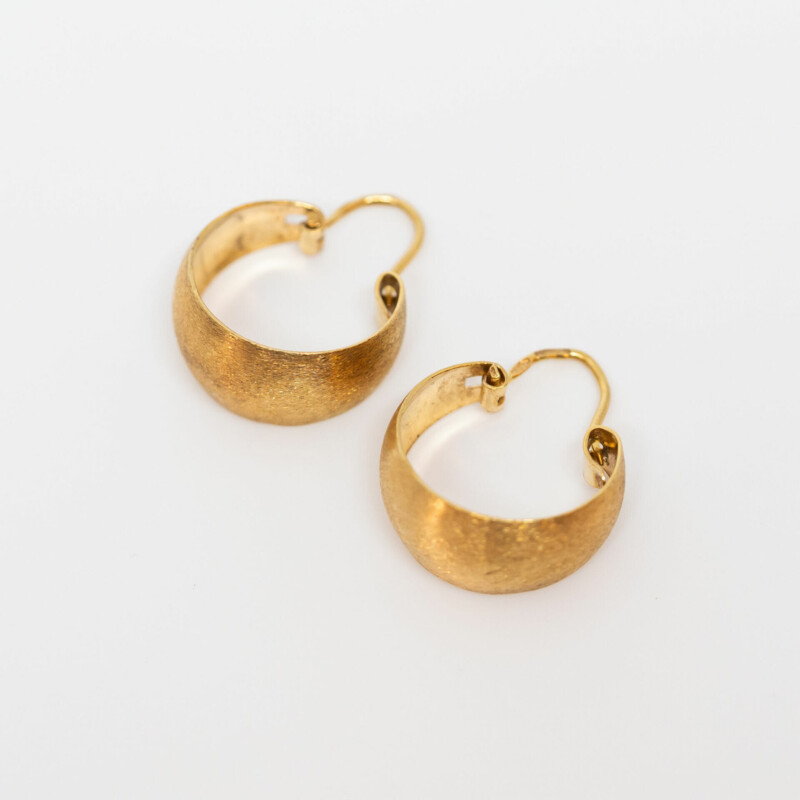 18ct Yellow Gold Textured Wide Hoop Earrings 750 #60217