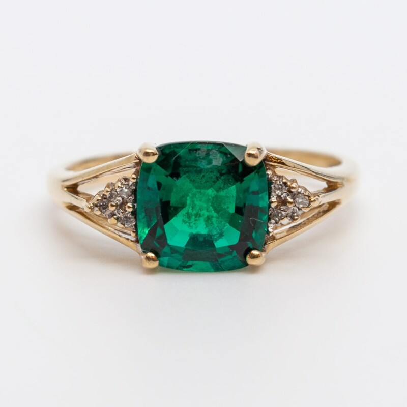 9ct Yellow Gold Emerald Ring Size O 375 #60486