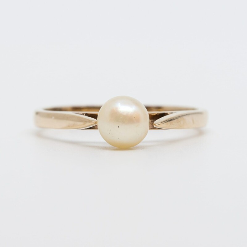 9ct Yellow Gold Pearl Solitaire Ring Size P #60498