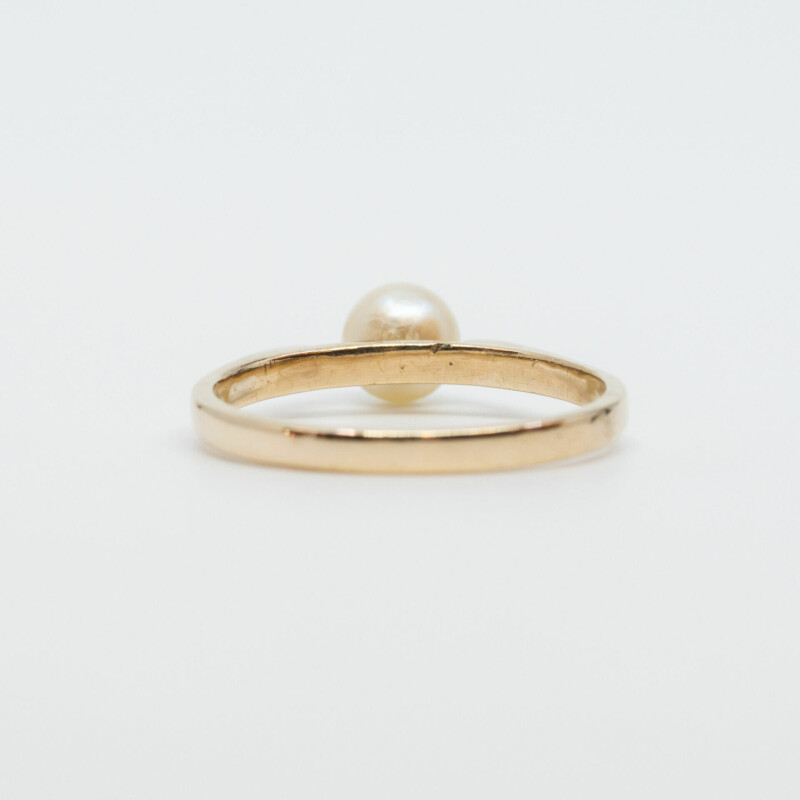 9ct Yellow Gold Pearl Solitaire Ring Size P #60498