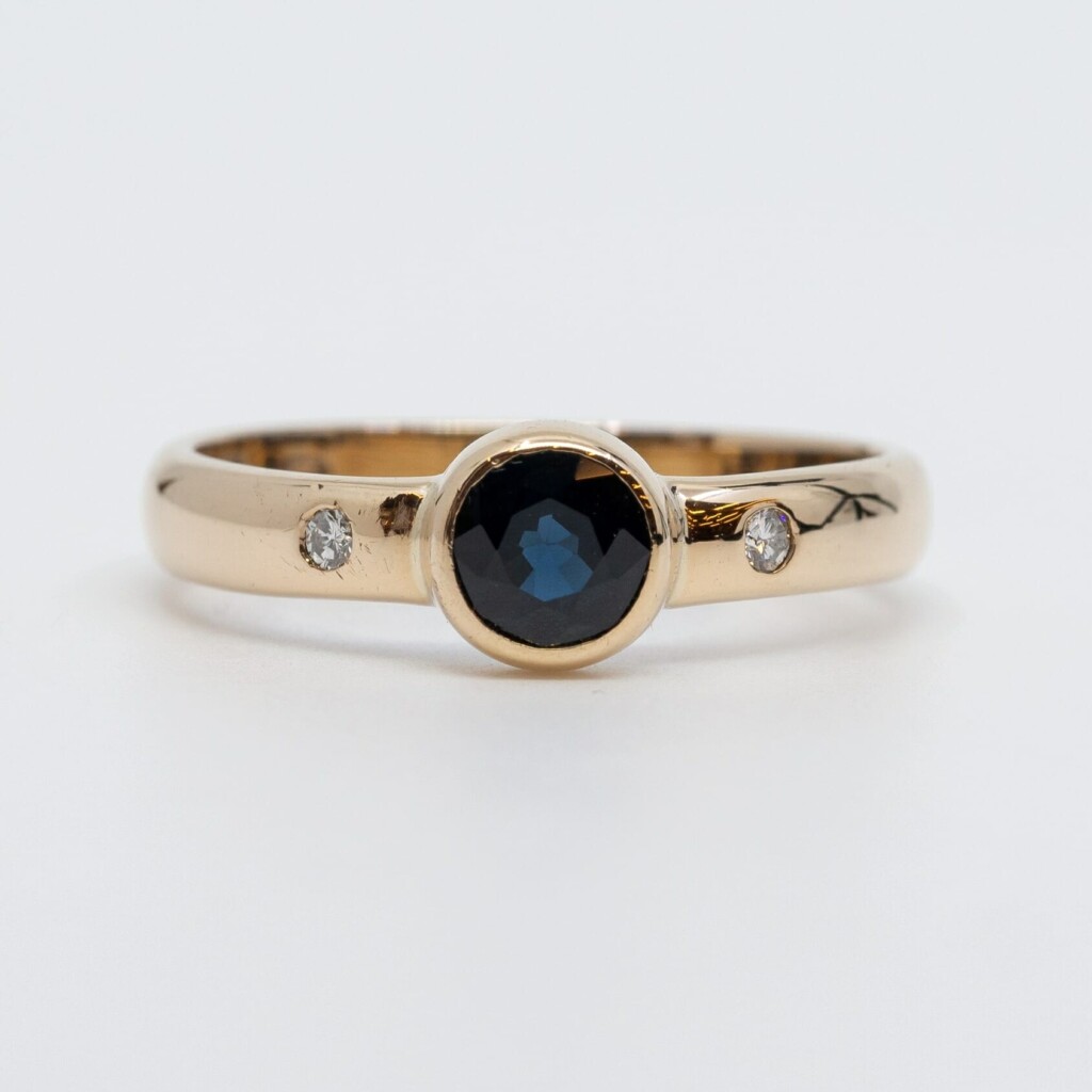 9ct Yellow Gold Australian Made Sapphire Diamond Ring Size N 1/2 #60213