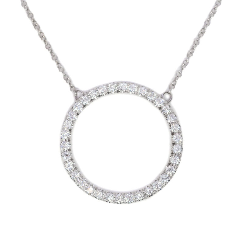 18ct White Gold 0.68ct TW Diamond Circle Pendant Necklace Val $5150 #55258