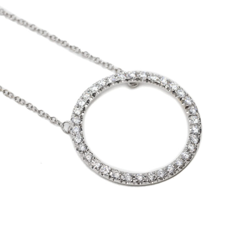 18ct White Gold 0.68ct TW Diamond Circle Pendant Necklace Val $5150 #55258