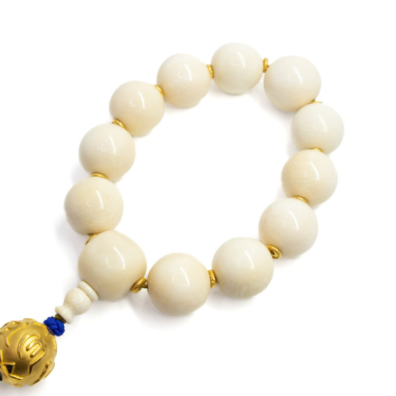 Bone (i) Mala Bead Bracelet with Gold Ball & Blue Tassle #53790