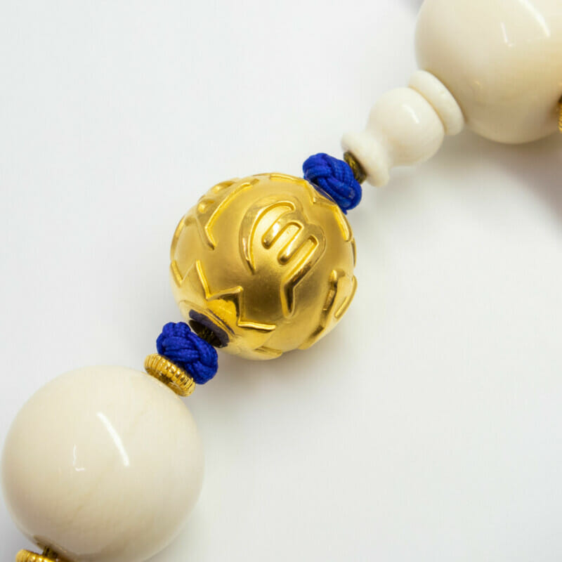 Bone (i) Mala Bead Bracelet with Gold Ball & Blue Tassle #53790