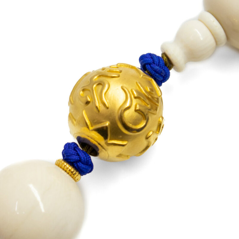 Bone (i) Mala Bead Bracelet with Gold Ball & Blue Tassle #53790