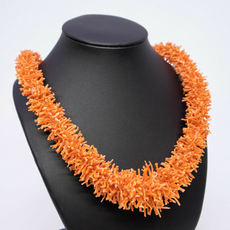 14ct Yellow Gold Orange Coral Necklace #60416