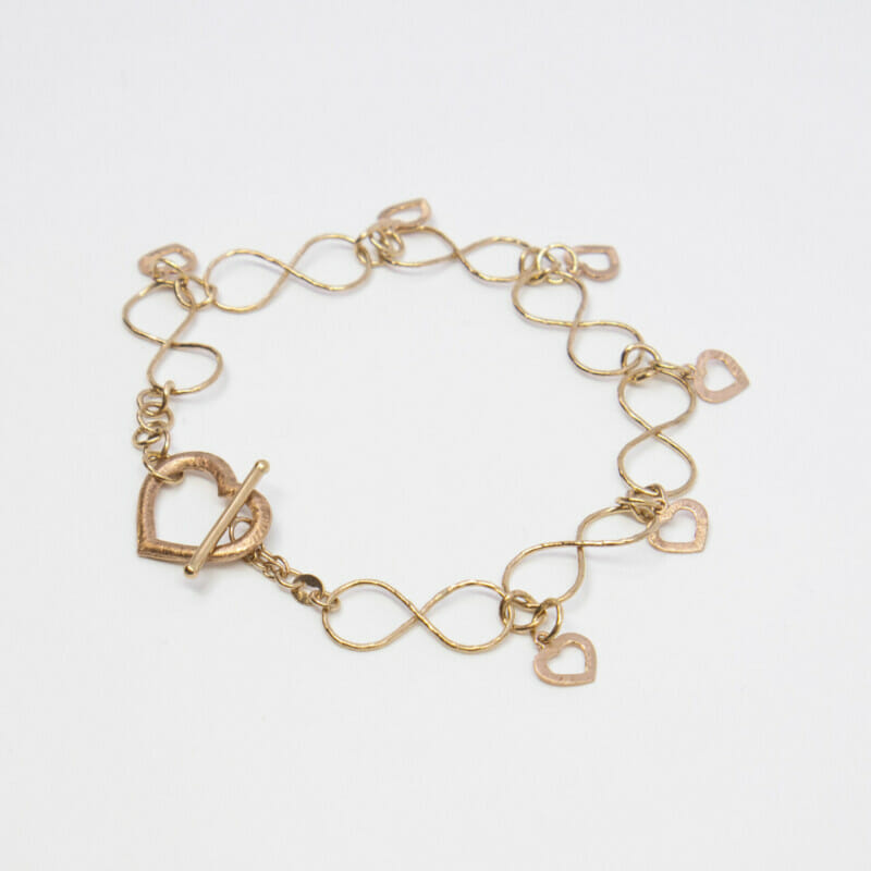 9ct 2-Tone Gold T Bar Heart Bracelet 20.5cm #16716
