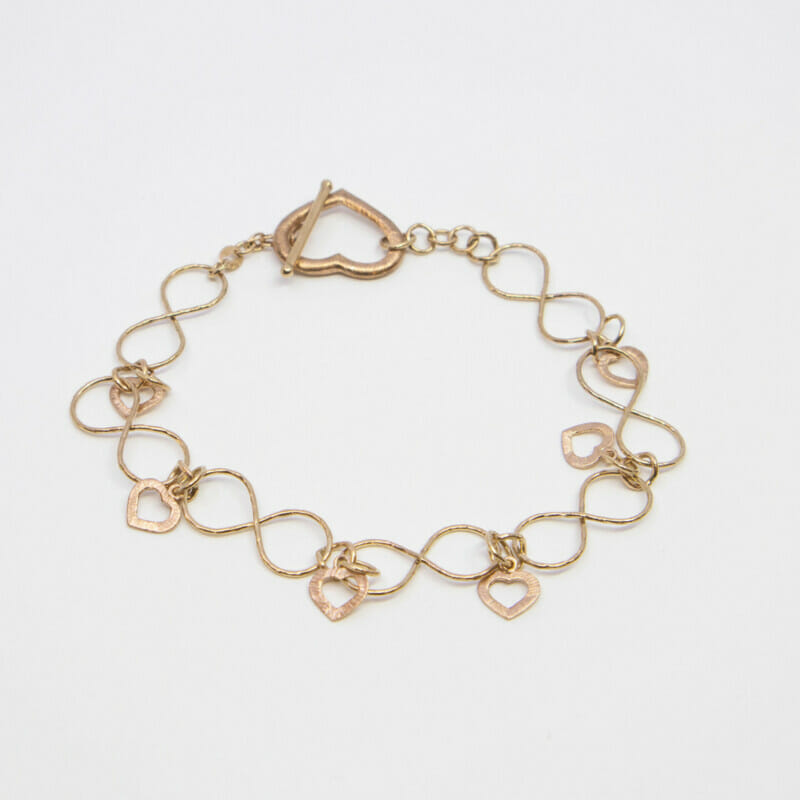 9ct 2-Tone Gold T Bar Heart Bracelet 20.5cm #16716