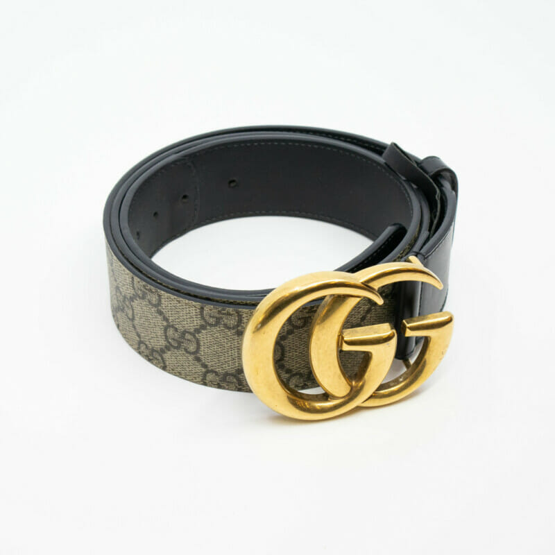 Gucci GG Belt Supreme Canvas & Black Leather 92TLT Size 105 45 #60910