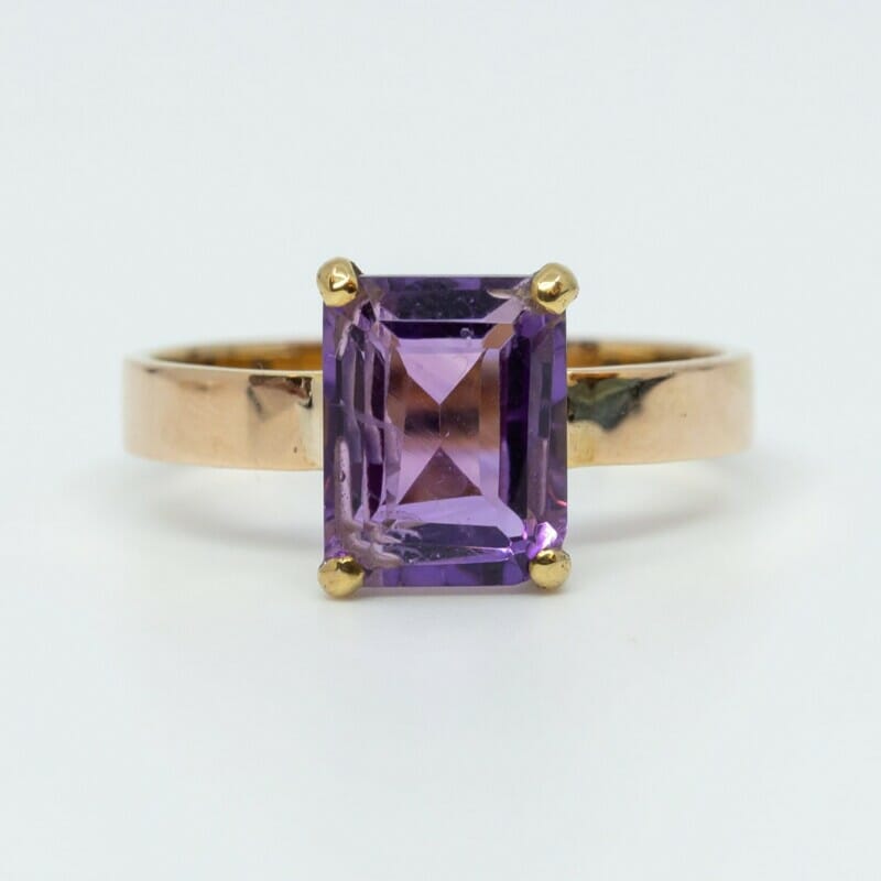 14ct Yellow Gold Purple Amethyst Solitaire Ring Size M 1/2 #60493