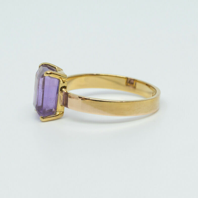 14ct Yellow Gold Amethyst Solitaire Ring Size P #60492