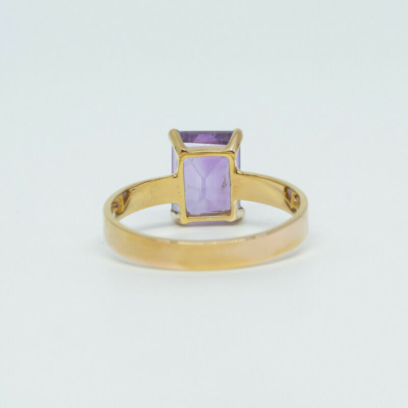 14ct Yellow Gold Amethyst Solitaire Ring Size P #60492