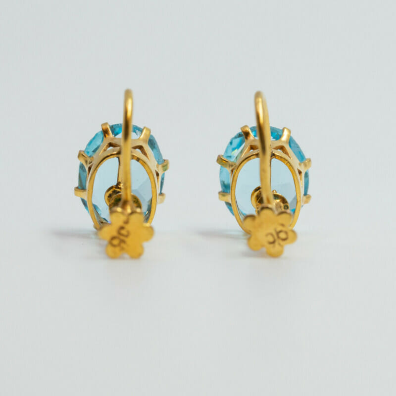 Vintage 9ct Yellow Gold Blue Stone Screw-On (Clip-On) Earrings #60049