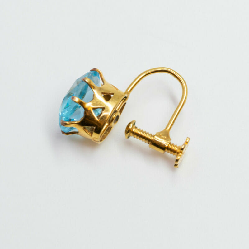 Vintage 9ct Yellow Gold Blue Stone Screw-On (Clip-On) Earrings #60049