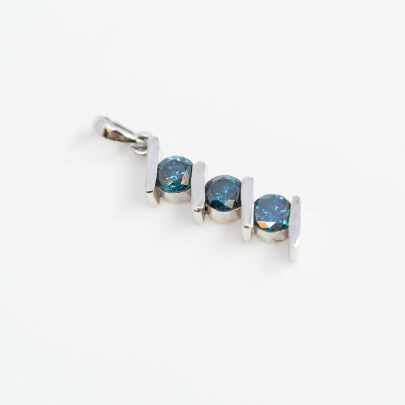10ct White Gold 0.45ct TW Blue Diamond Trilogy Pendant Val $1560 #39121