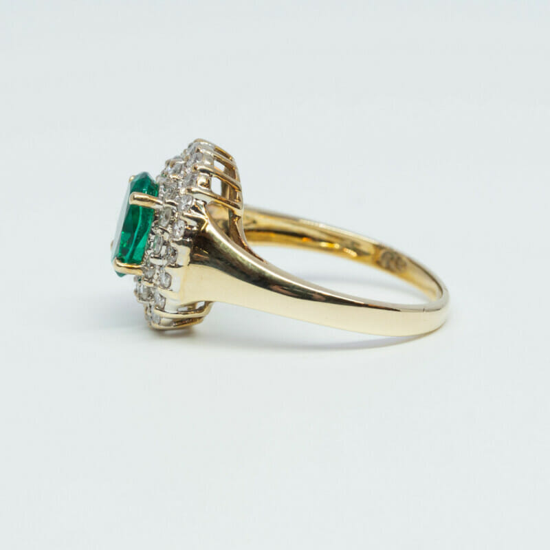 9ct Yellow Gold Emerald & Diamond Halo Ring Size M 1/2 #60734