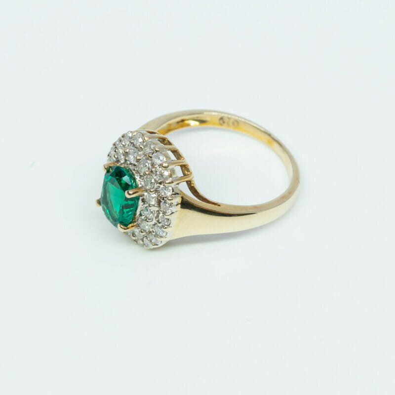 9ct Yellow Gold Emerald & Diamond Halo Ring Size M 1/2 #60734
