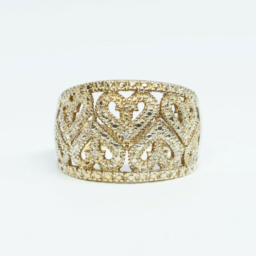 Sterling Silver Diamond Heart Band Ring Size M 1/2 #60194