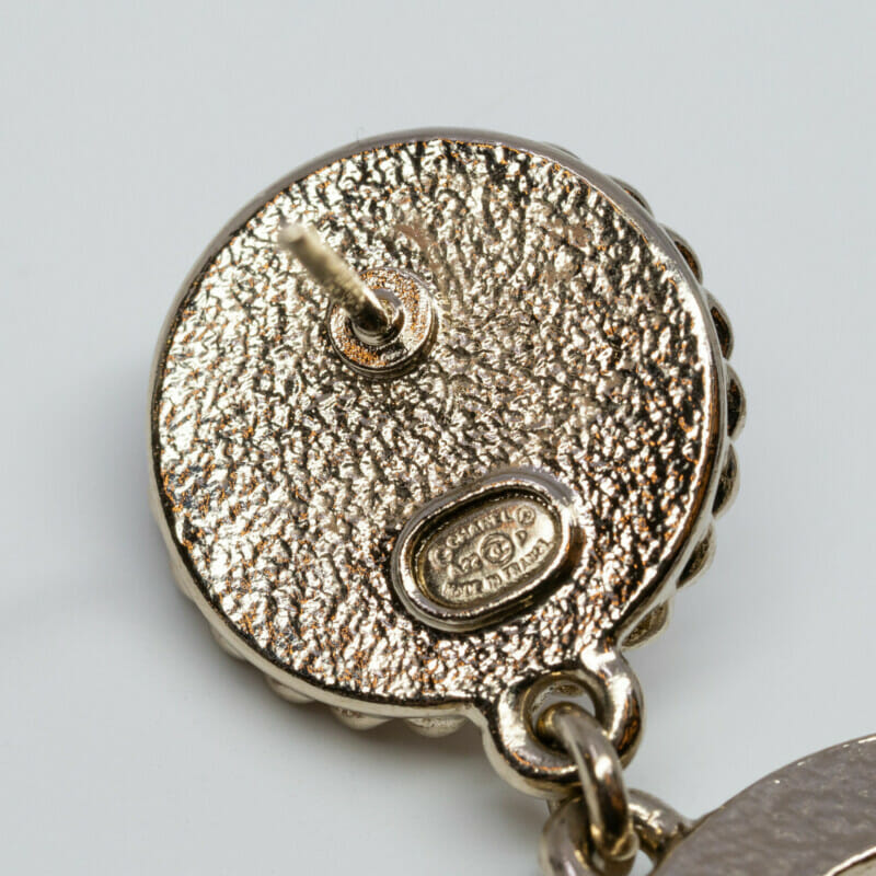 Chanel Metal Pearl CC Script Drop Earrings + Box #60225